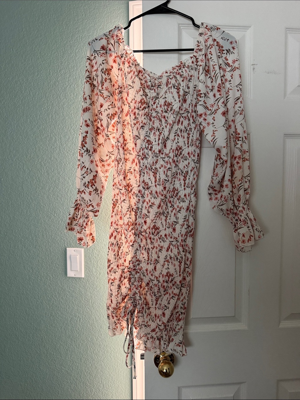 Floral Smocked Long-Sleeve Midi Dress - Cream with Rust Floral